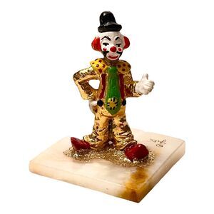 Artist Signed JuDi Originals CIRCUS CLOWN FIGURINE 24k Gold Marble Onyx Base 3"